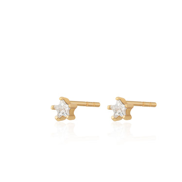 18ct Gold Sparkling Star Stud Earrings | Star-Shaped Clear Stone Stud Earrings
