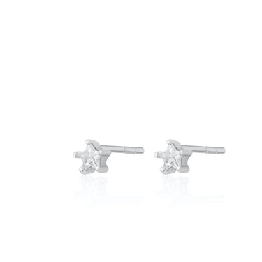 Recycled Silver Sparkling Star Stud Earrings | Star-Shaped Clear Stone Stud Earrings