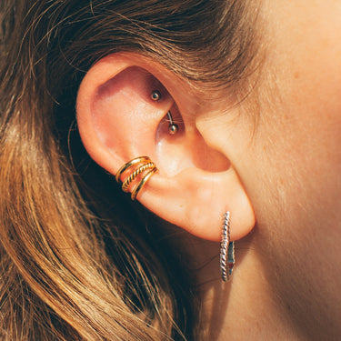 Twisted Triple Band Small Ear Cuff | Silver & Gold Ear Wrap Earring for Non-Pierced Ears | Scream Pretty