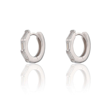 Silver Baguette Huggie Earrings with clear stones