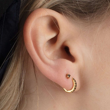 Black Stone Huggie and Tiny Stud Set of Earrings | Ear Stacking Set | Scream Pretty