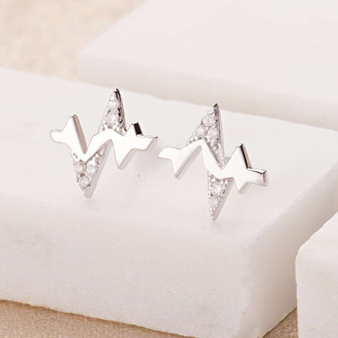 Silver & Gold Heartbeat Stud Earrings with Clear Stones