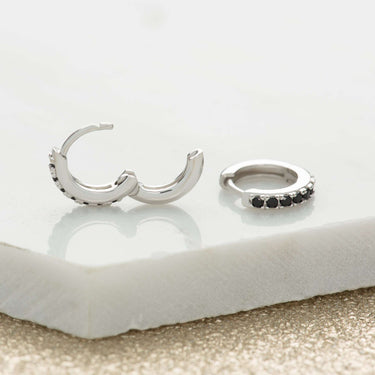 Huggie Earrings With Black Stones | Small Hoop Earrings for women by Scream Pretty 