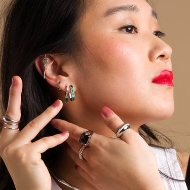 Green Baguette Charm Hoop Earrings | Emerald Green Drop Hoop Earrings | Scream Pretty