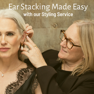 An Image of Scream Pretty's Director Lucy Lee styling someone's look with a Scream Pretty ear stack 