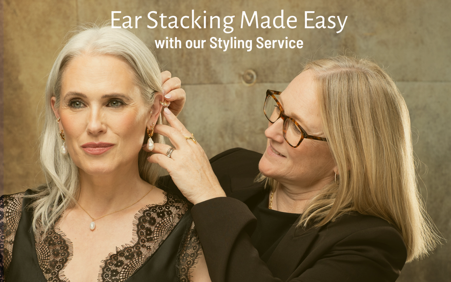 An Image of Scream Pretty's Director Lucy Lee styling someone's look with a Scream Pretty ear stack 