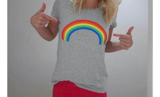 Cocomamastyle wearing Rainbow T Shirt and Scream Pretty Huggie Earrings