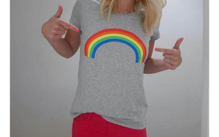 Cocomamastyle wearing Rainbow T Shirt and Scream Pretty Huggie Earrings