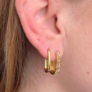 Oval Huggie Hoop Earrings in Silver and Gold