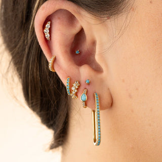 Turquoise Earring Stack in Gold | Turquoise Huggie Earrings, Hoops, Studs, Flat Backs and More