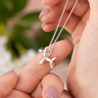 Silver Balloon Dog Charm on Chain Necklace