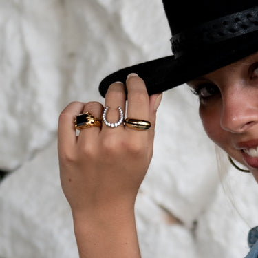 Black Horseshoe Ring with Clear Stones | Gold Rings for Women by Scream Pretty