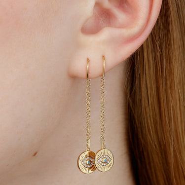 Gold Evil Eye Threader Earrings | Good Luck Jewellery 