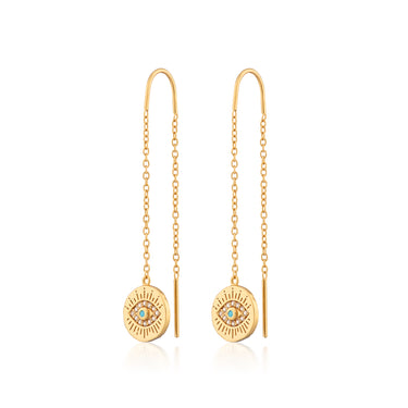 Gold Evil Eye Threader Earrings | Good Luck Jewellery