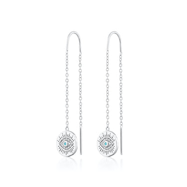Silver Evil Eye Threader Earrings | Dangly Earrings
