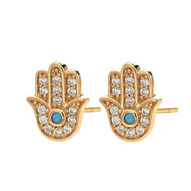 Gold Fatima Stud Earrings with Turquoise by Scream Pretty