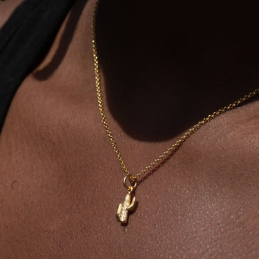 Gold Cactus Charm on Necklace Chain