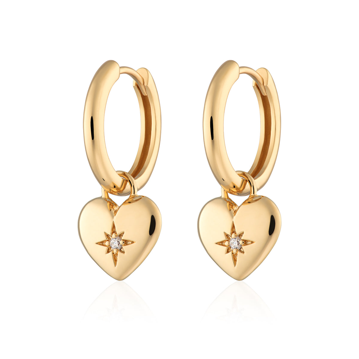 Puffed Heart Charm Hoop Earrings