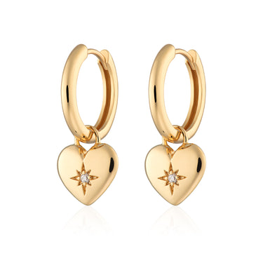 Gold Puffed Heart Charm Hoop Earrings | Scream Pretty