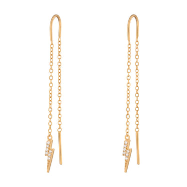 Gold Sparkling Lightning Bolt Threader Earrings