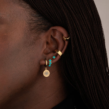 Gold wide ear cuff earring, no piercing required. Wear at conch piercing placement