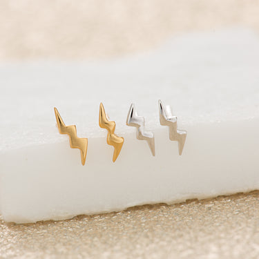 Silver & Gold Dainty Lightning Bolt Stud Earrings | Lightning Shaped Studs
