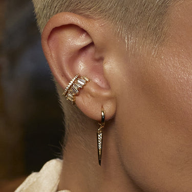 Baguette Bar Ear Cuff with Clear Stones | Silver & Gold Ear Cuff Earring for Non-Pierced Ears | Scream Pretty
