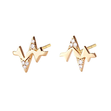 Gold Heartbeat Stud Earrings with Clear Stones