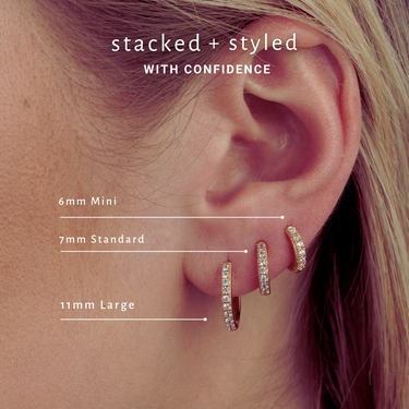 Hoop earring sizes for lobe and cartilage piercings on model