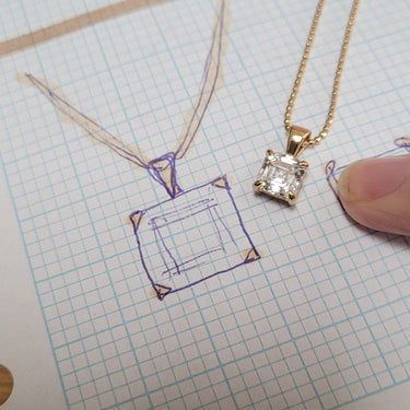 Sparkling Square Solitaire Choker Necklace with Design Drawing