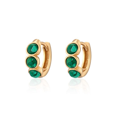 Malachite Cabochon Huggie Hoop Earrings | Green Stone Huggie Hoops by Scream Pretty