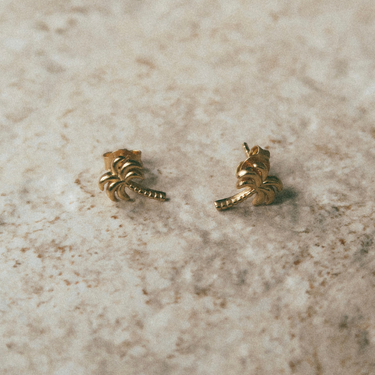 Gold Palm Tree Stud Earrings | Tropical Palm Tree Design
