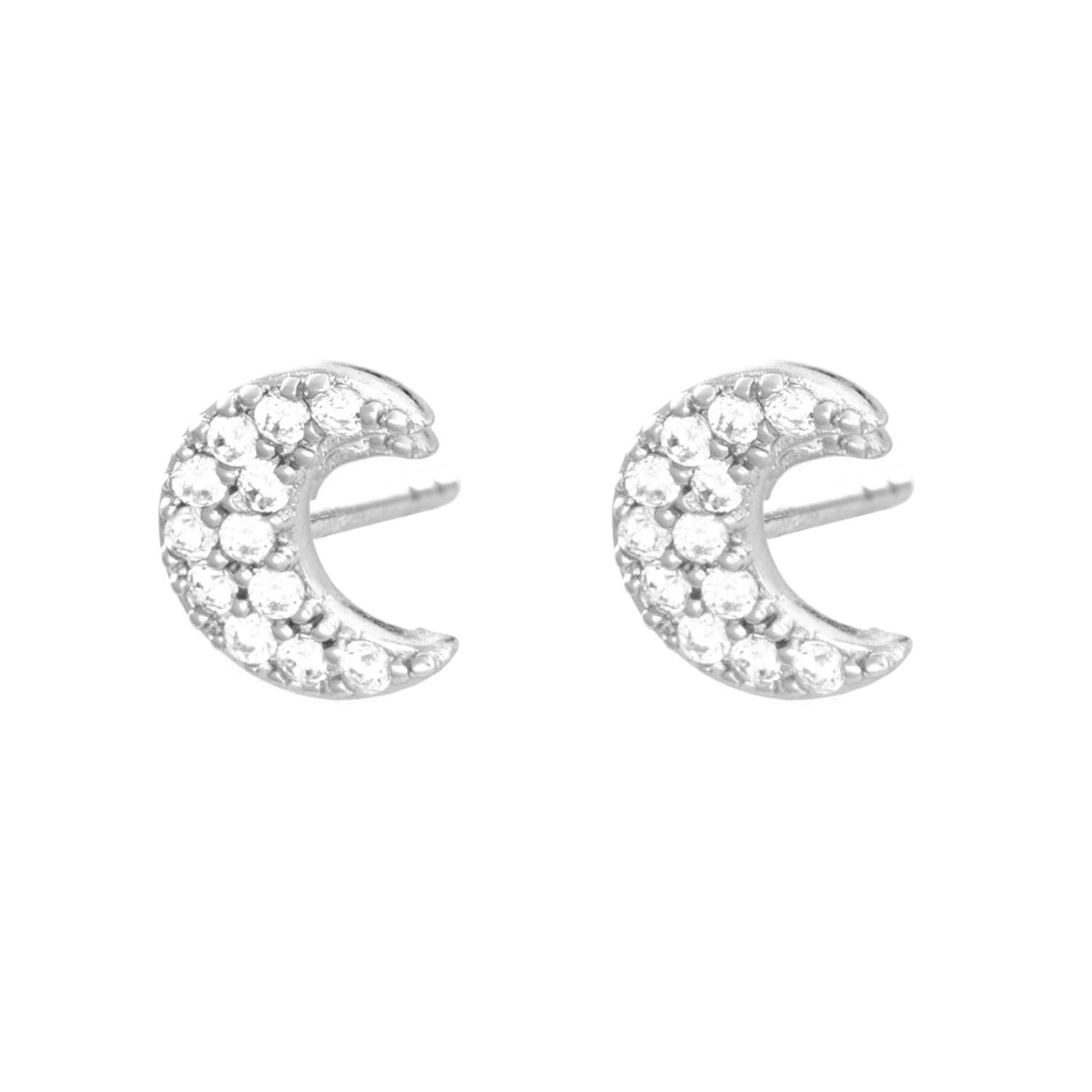 Pave Crescent Moon Stud Earrings