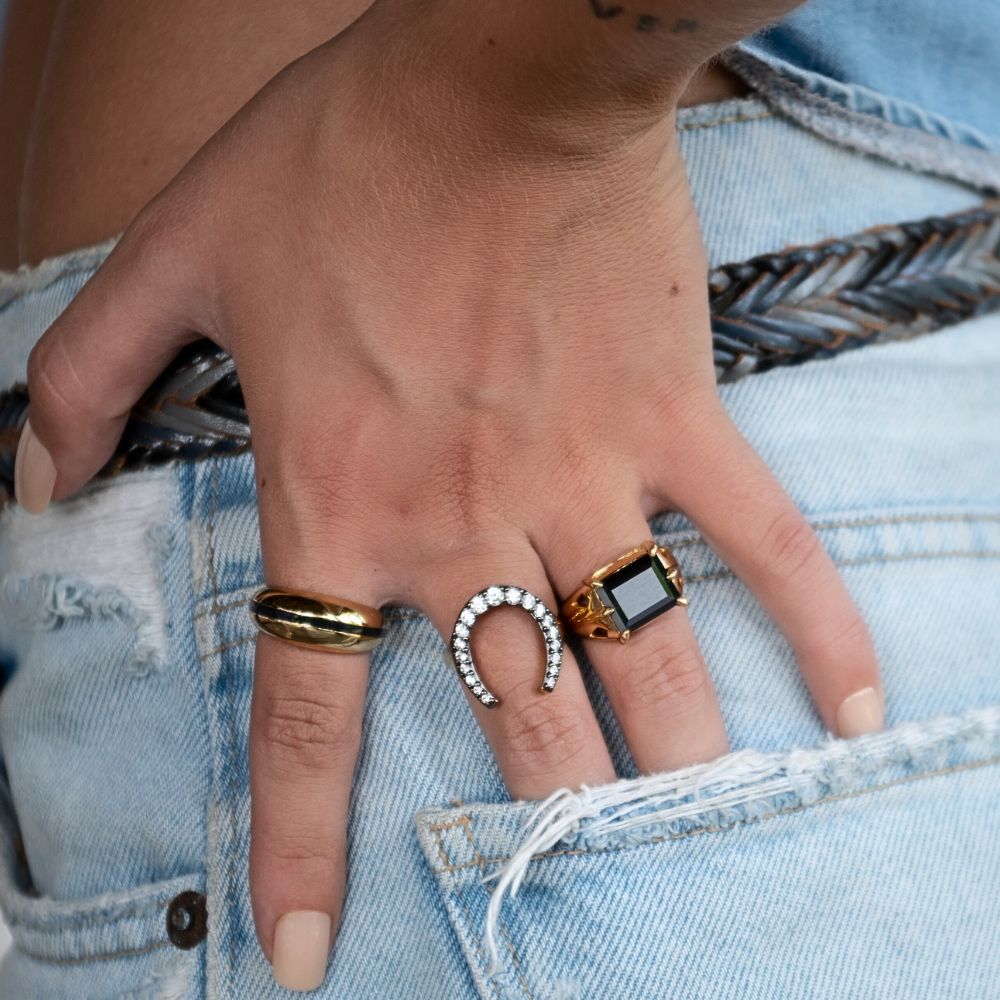 Rings for Women in Gold with Black Stones by Scream Pretty
