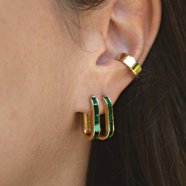 Oval Baguette Hoop Earrings with Green Stones| Hoop Earrings | Scream Pretty