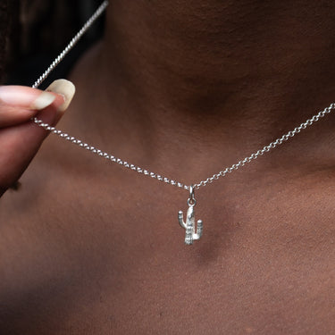 Silver Cactus Charm on Necklace Chain
