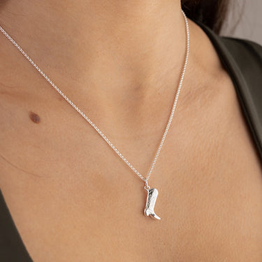 Silver Cowboy Boot Charm on Chain Necklace