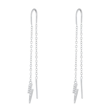 Silver Sparkling Lightning Bolt Threader Earrings