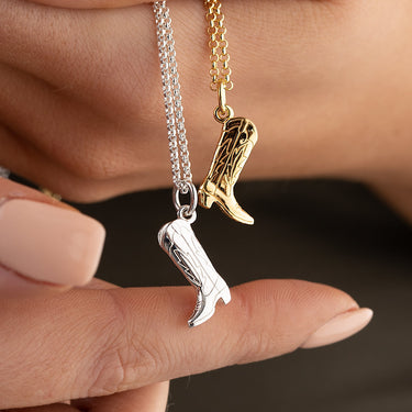 Silver & Gold Cowboy Boot Charm on Chain Necklace