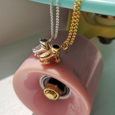 Silver & Gold oller Skate Charm on Chain Necklace