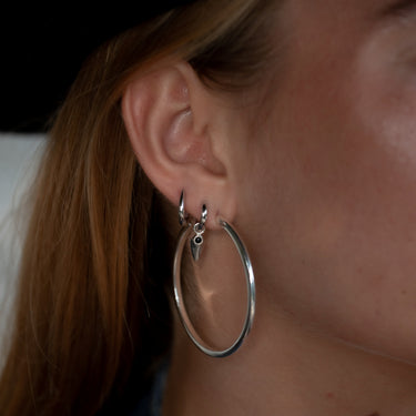 Black Onyx Shield Charm Hoop Earrings | Drop Hoop Earrings | Scream Pretty