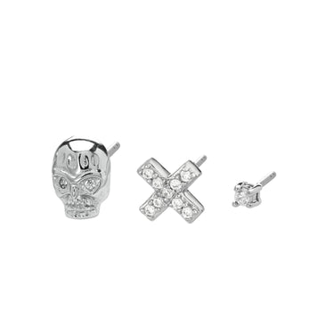 Skull and Cross Set of 3 single Stud Earrings  Earring Set by Scream Pretty