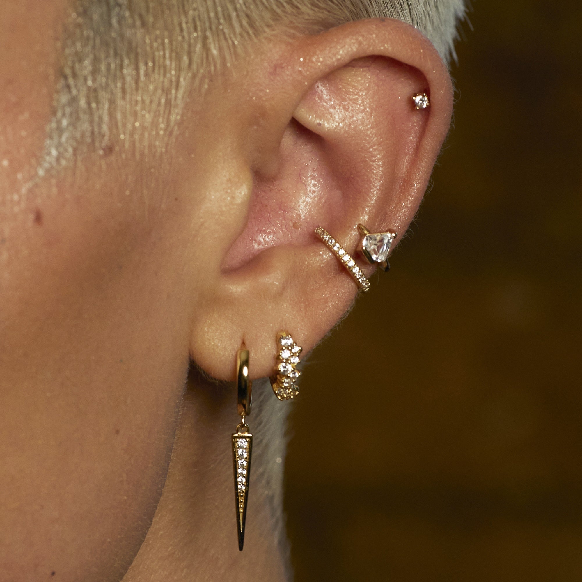 Sparkling Spike Charm Hoop Earrings Recycled Silver or 18ct Gold