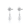 Silver Star Stud Earrings with Pearl Drop