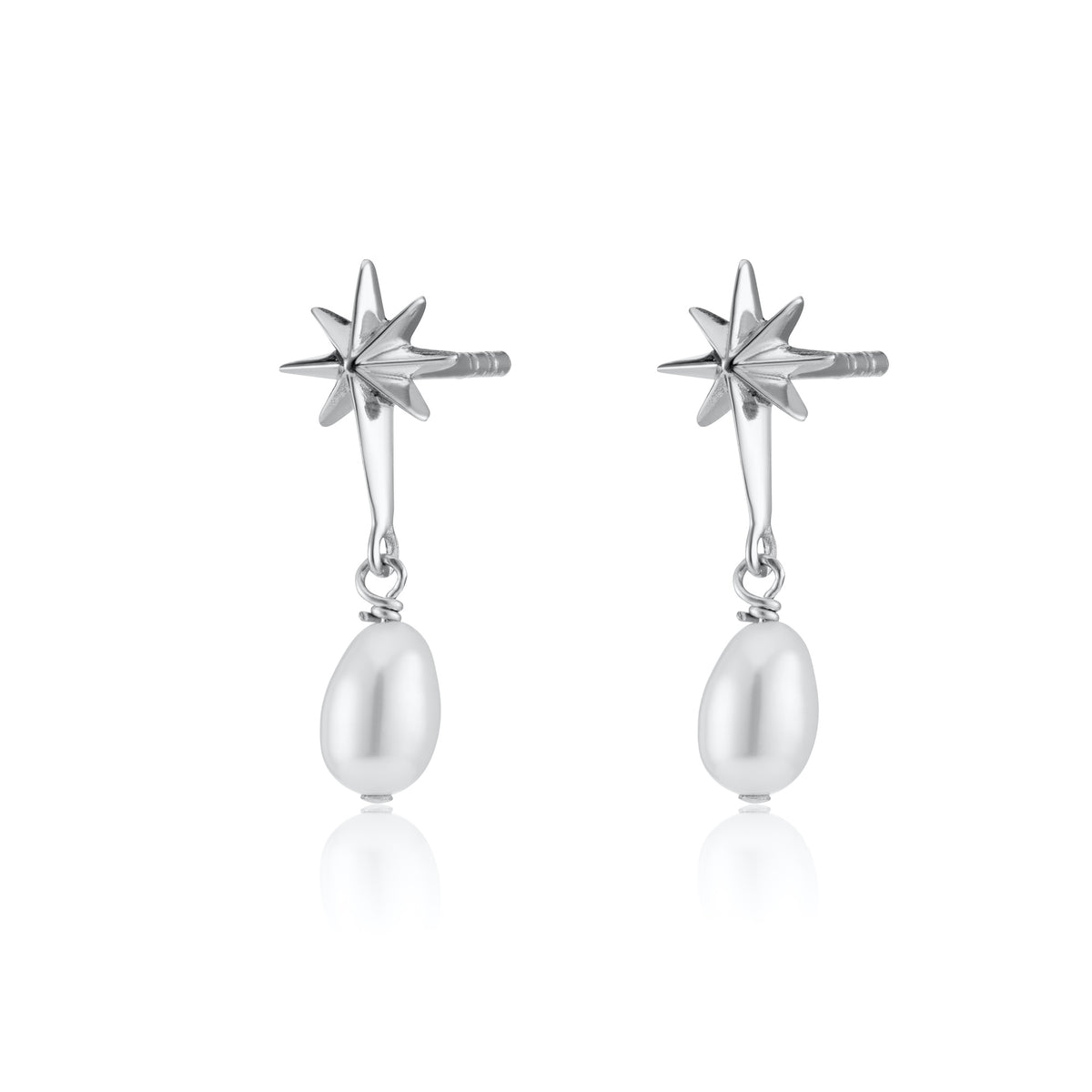Angel Star & Pearl Drop Stud Earrings
