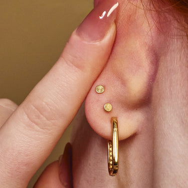 Clear Stone Gold Labret Stud Earring Back View on Ear