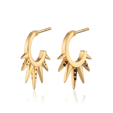 Gold Black Sun Spike Hoop Earrings | Spiked Hoop Earrings