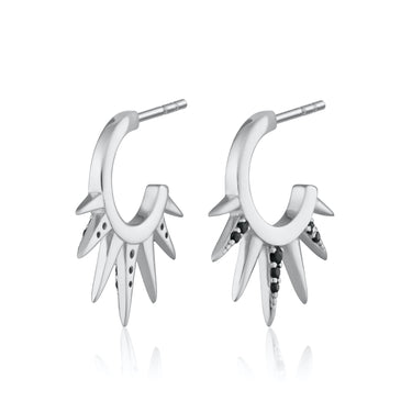 Silver Black Sun Spike Hoop Earrings | Spiked Hoop Earrings