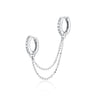 Silver Clear Stone Huggie Hoop Earrings with Double Chain Connector