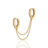 Gold Clear Stone Huggie Hoop Earrings with Double Chain Connector